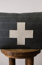 Load image into Gallery viewer, Charcoal and Light Grey Stripe with Cross Lumbar Pillow 14x22
