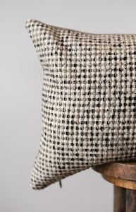 Black, White and Beige Wool Woven Lumbar Pillow 14x22