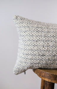 Grey & Cream Woven Wool Lumbar Pillow 12x20