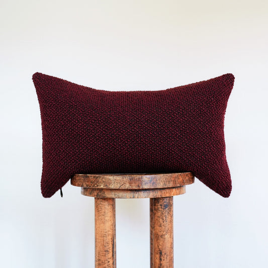 Burgundy Nubby Wool Lumbar Pillow 12x20