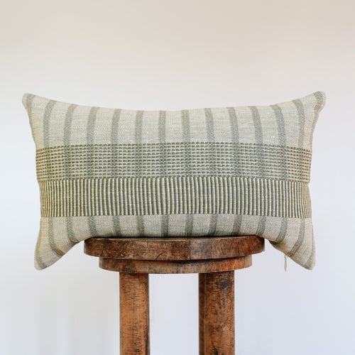 Sage Green & Cream Woven Pattern Lumbar Pillow 12x20