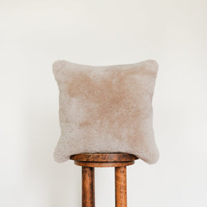 Flax Sheepskin with Grey & Caramel Flannel Pillow 16x16
