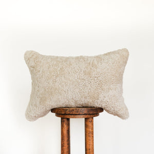 Oatmeal Curly Sheepskin with Ivory Plaid Lumbar Pillow 16x24