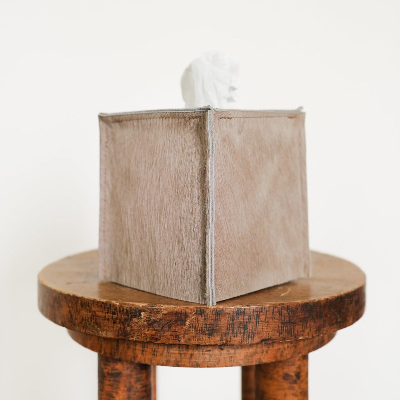 Warm Caramelized Taupe Hair-On-Hide Tissue Box Cover