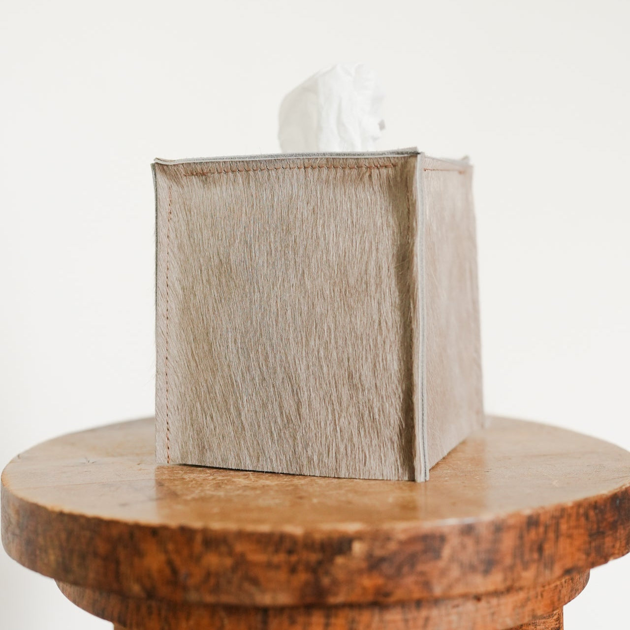 Warm Caramelized Taupe Hair-On-Hide Tissue Box Cover