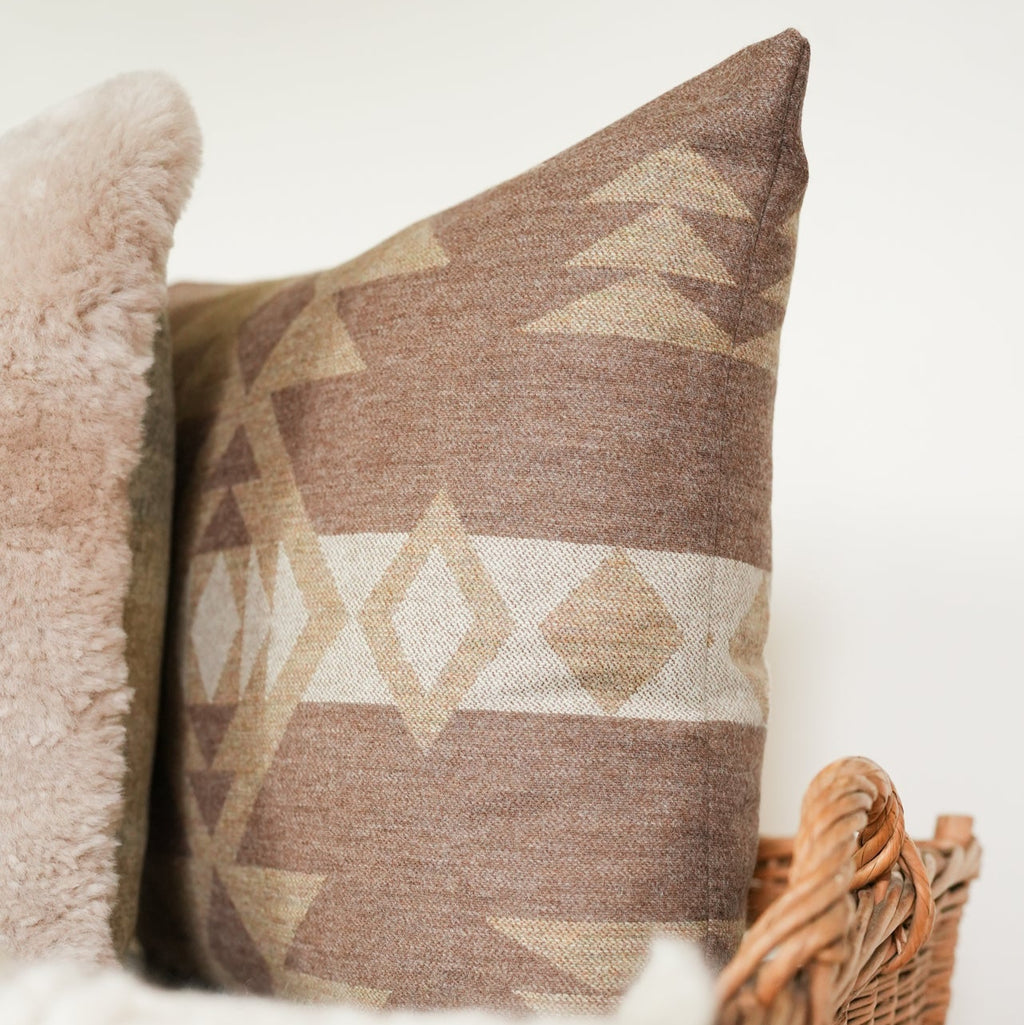 Brown & Beige Wool with Aztec Pattern Pillow 18x18