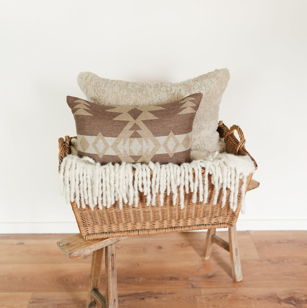 Brown & Beige Wool with Aztec Pattern Lumbar Pillow 14x20