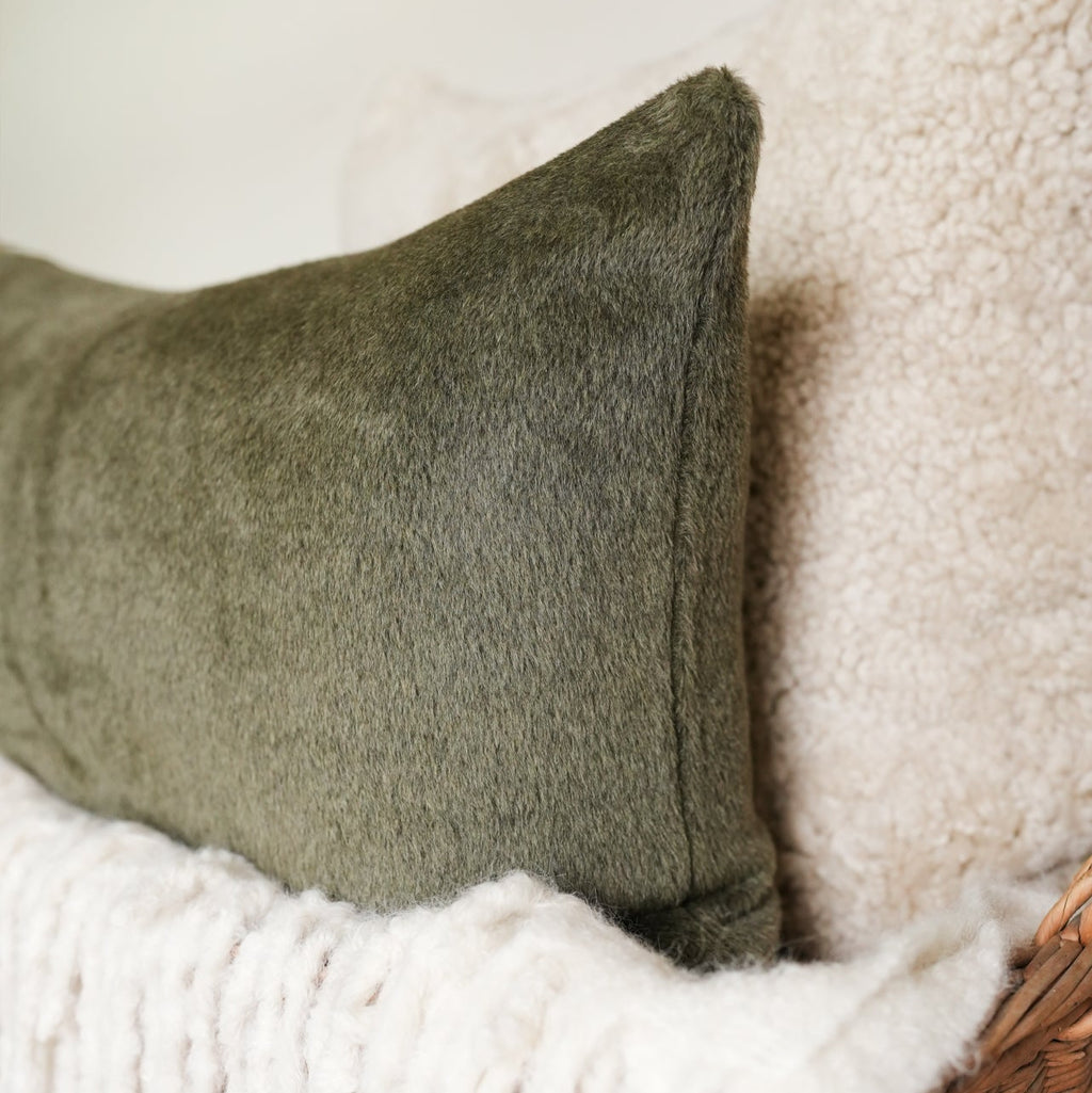 Forest Green Alpaca Lumbar Pillow 16x24