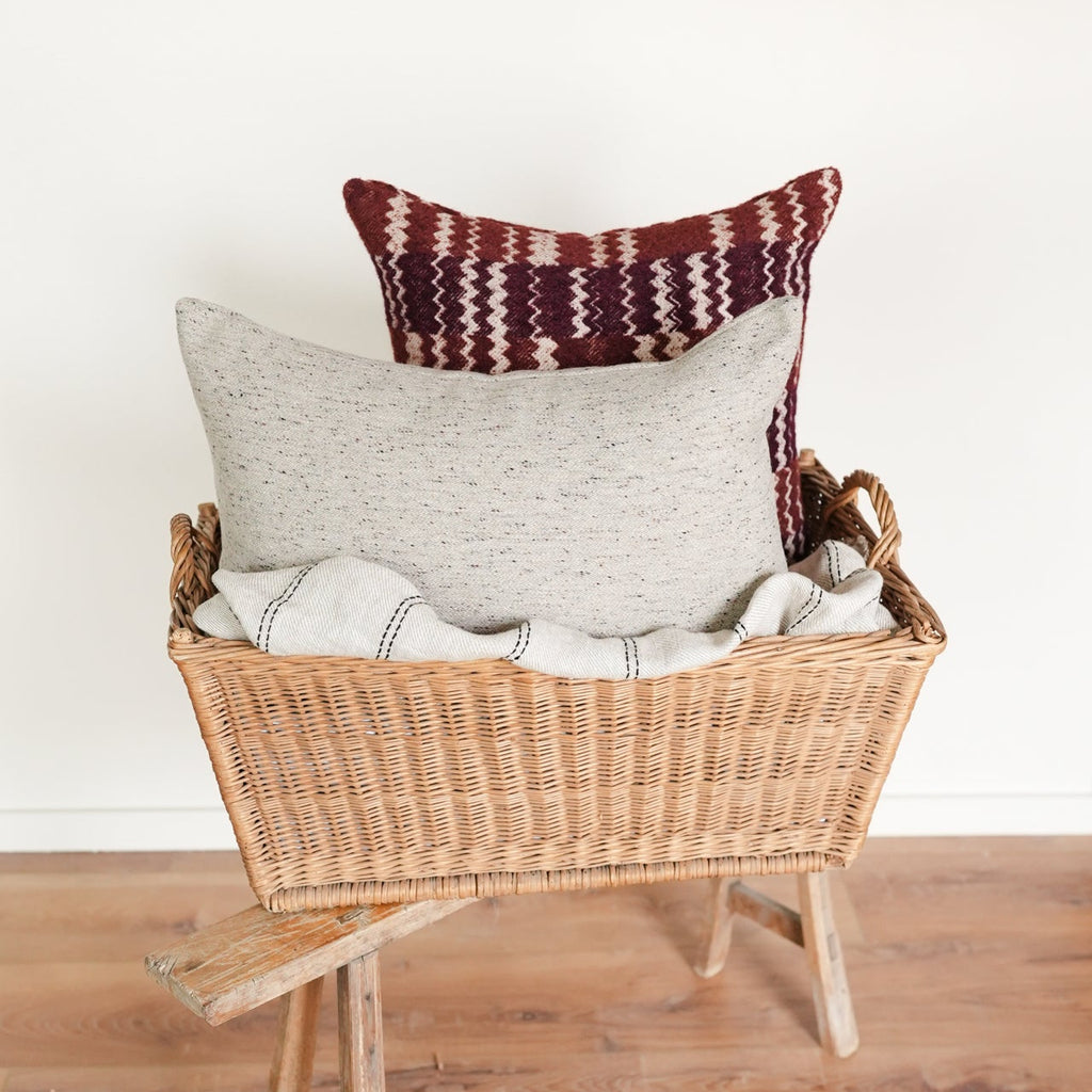 Burgundy & Rust Wool with Cream Zig Zags Pillow 20x20