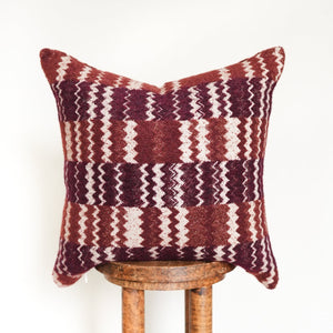 Burgundy & Rust Wool with Cream Zig Zags Pillow 20x20
