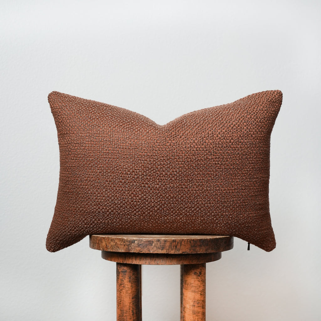 Rust Wool & Cotton Woven Lumbar Pillow 14x20