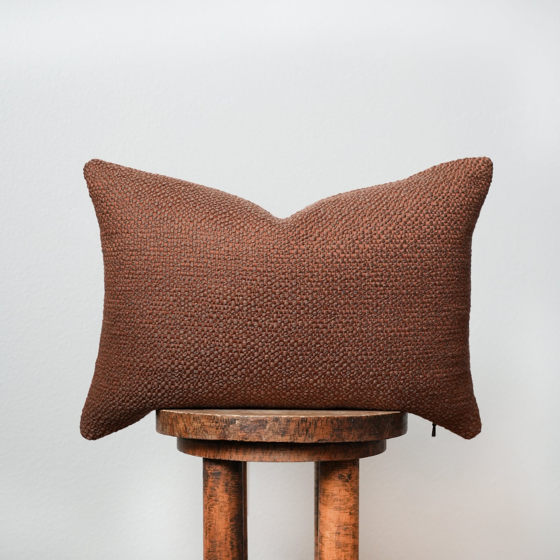 Rust Wool & Cotton Woven Lumbar Pillow 14x20