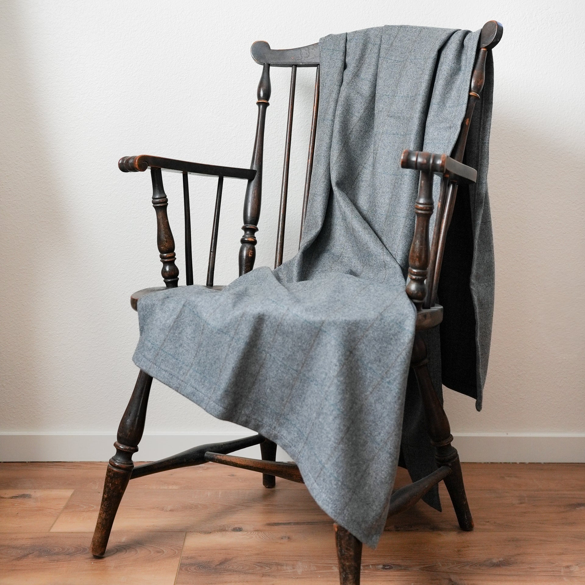 Grey Wool with Brown & Teal Plaid Throw 55x75