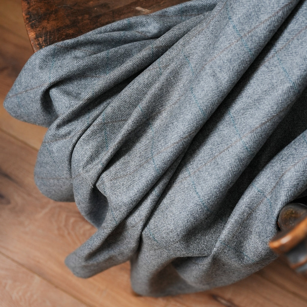 Grey Wool with Brown & Teal Plaid Throw 55x75