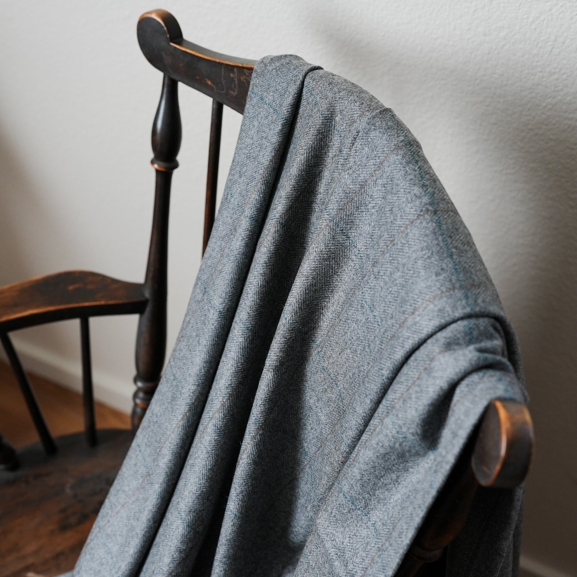 Grey Wool with Brown & Teal Plaid Throw 55x75