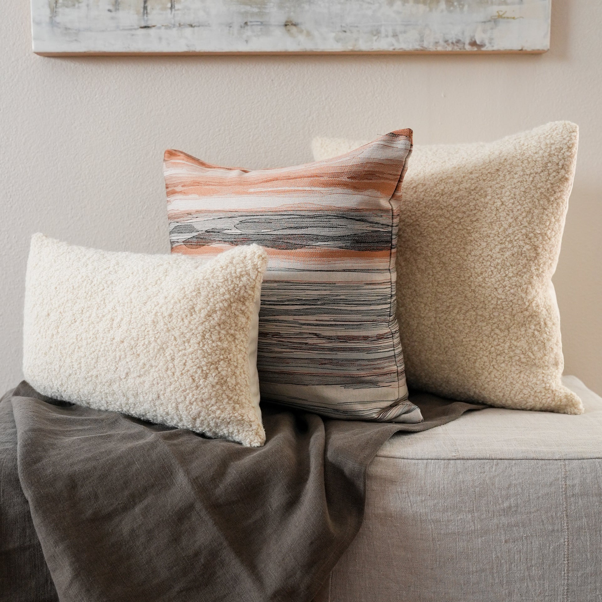 Orange & Black Embroidered Abstract Stripes Pillow 20x20