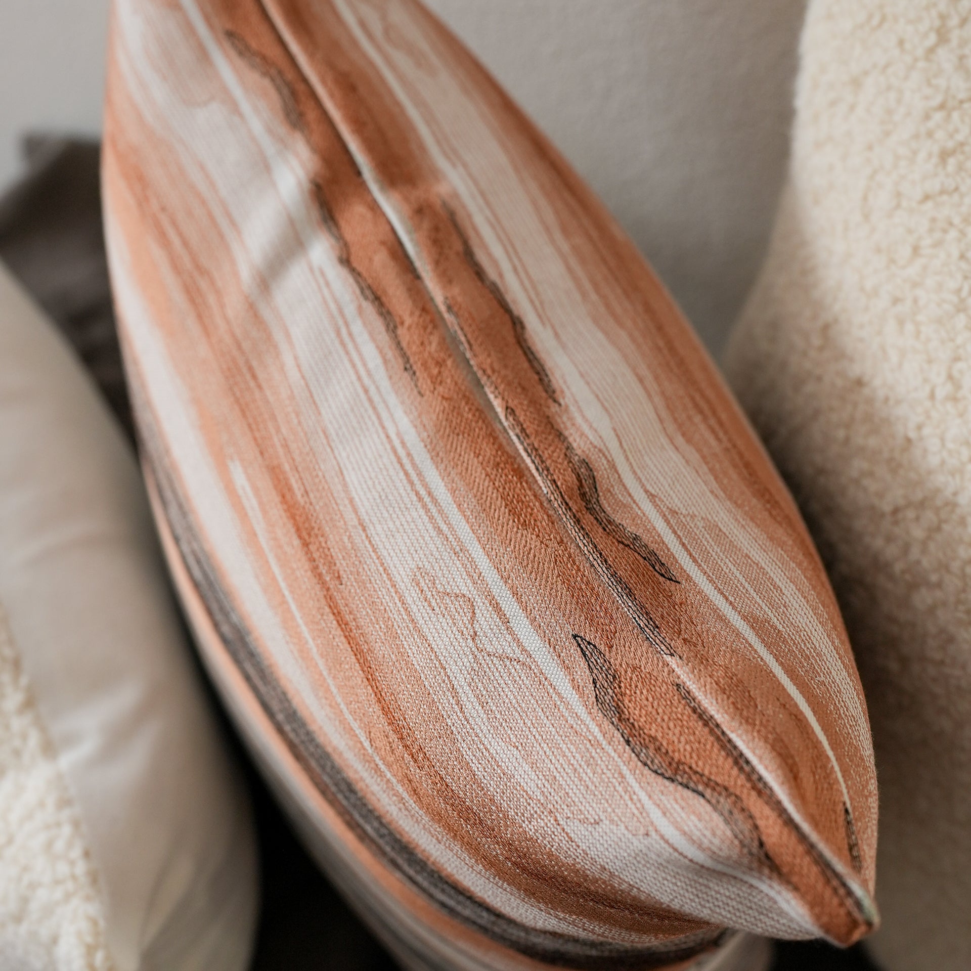 Orange & Black Embroidered Abstract Stripes Pillow 20x20