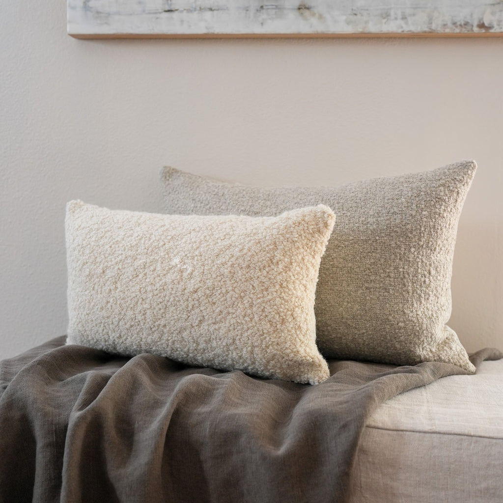 Nubby Warm Grey Twisted Wool Lumbar Pillow 16x24