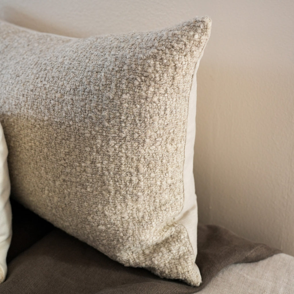 Nubby Warm Grey Twisted Wool Lumbar Pillow 16x24
