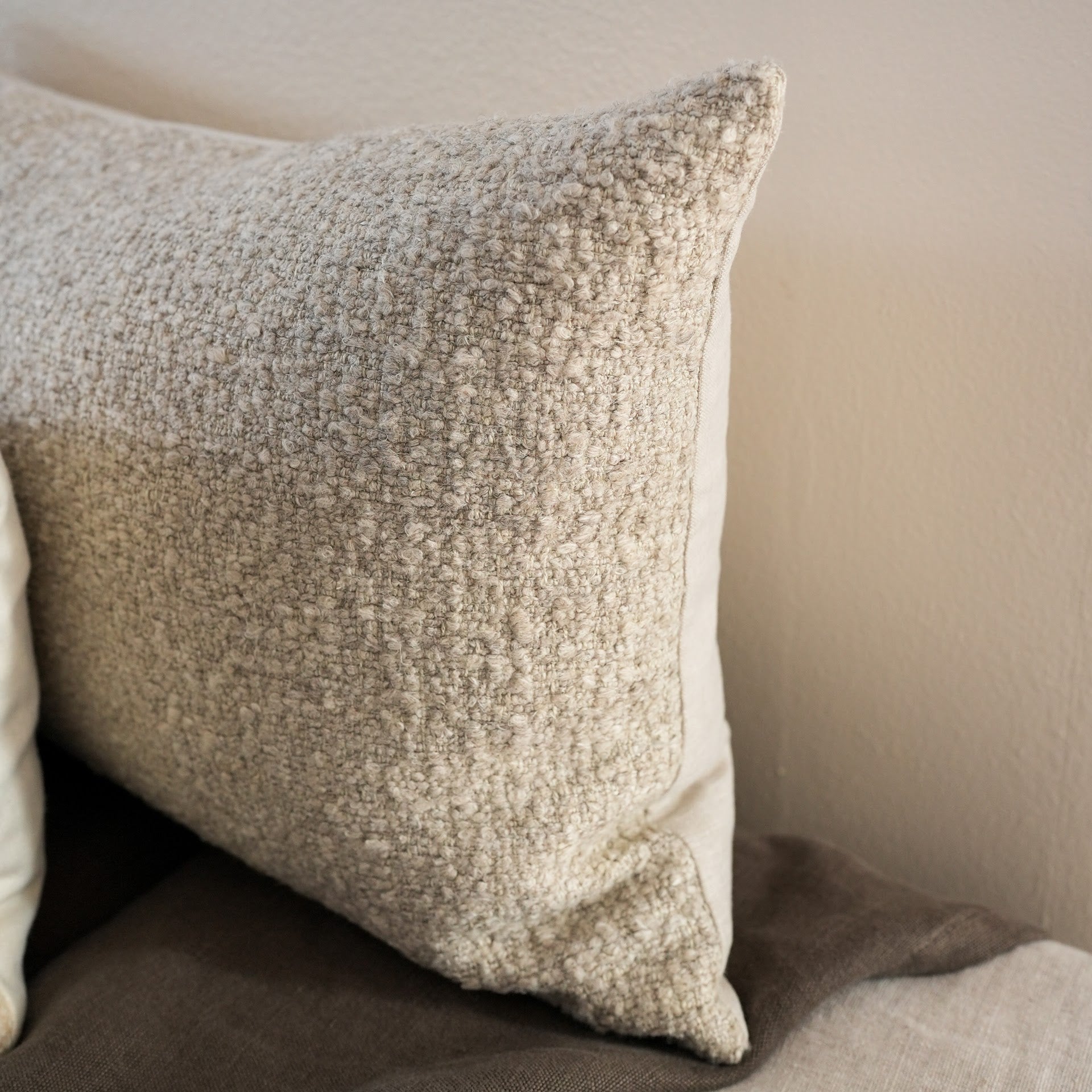 Nubby Warm Grey Twisted Wool Lumbar Pillow 16x24