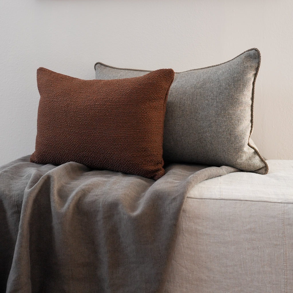 Rust Wool & Cotton Woven Lumbar Pillow 14x20