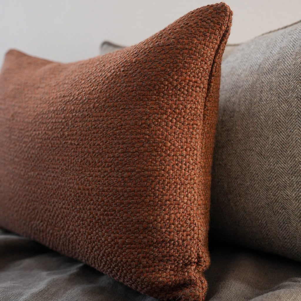 Rust Wool & Cotton Woven Lumbar Pillow 14x20