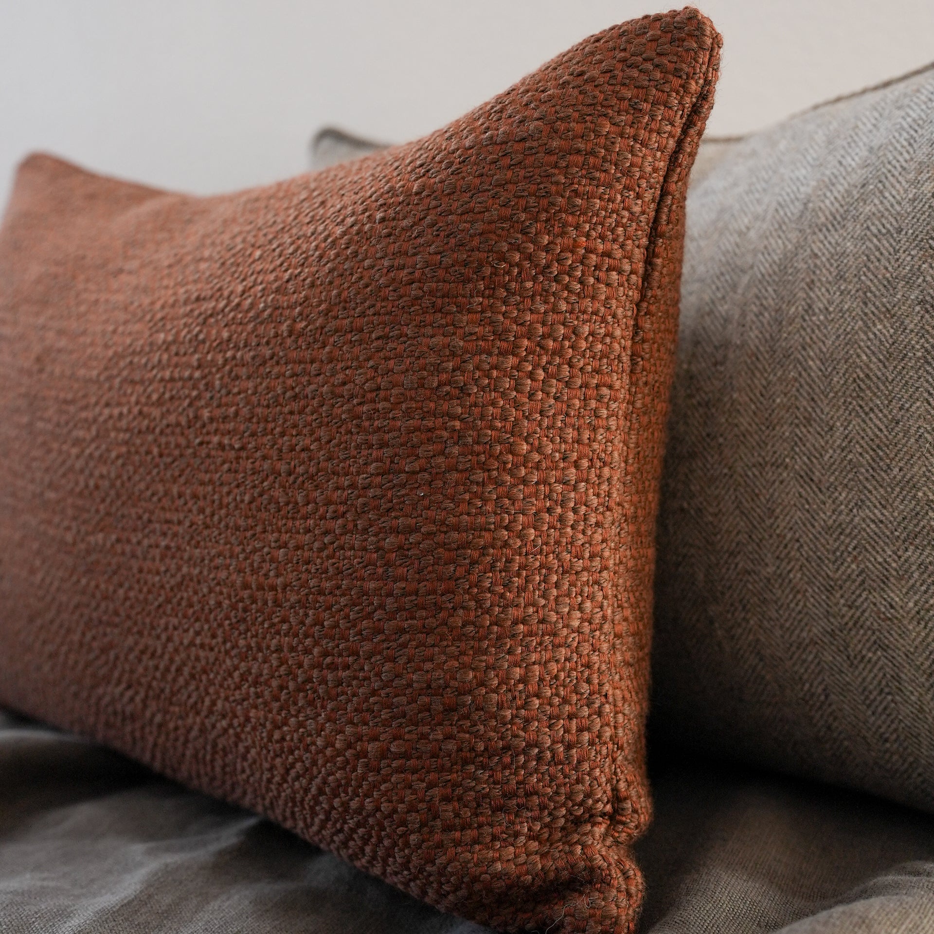 Rust Wool & Cotton Woven Lumbar Pillow 14x20
