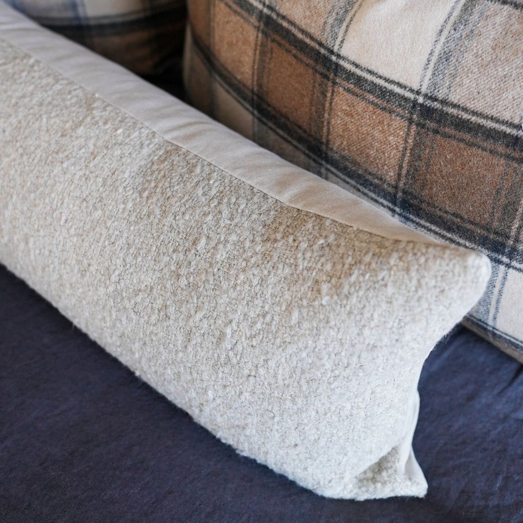 Nubby Warm Grey Twisted Wool Lumbar Pillow 14x48