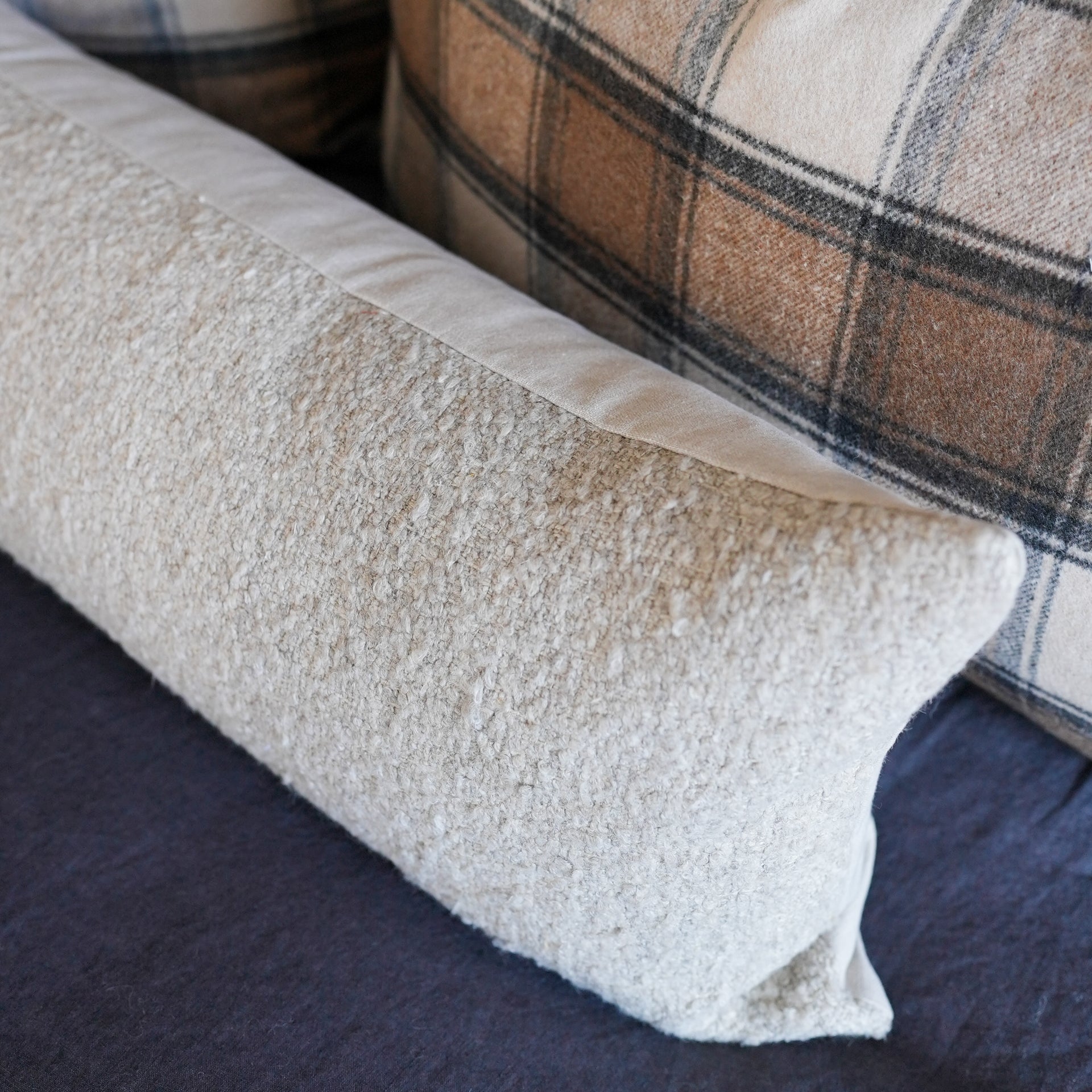 Nubby Warm Grey Twisted Wool Lumbar Pillow 14x48