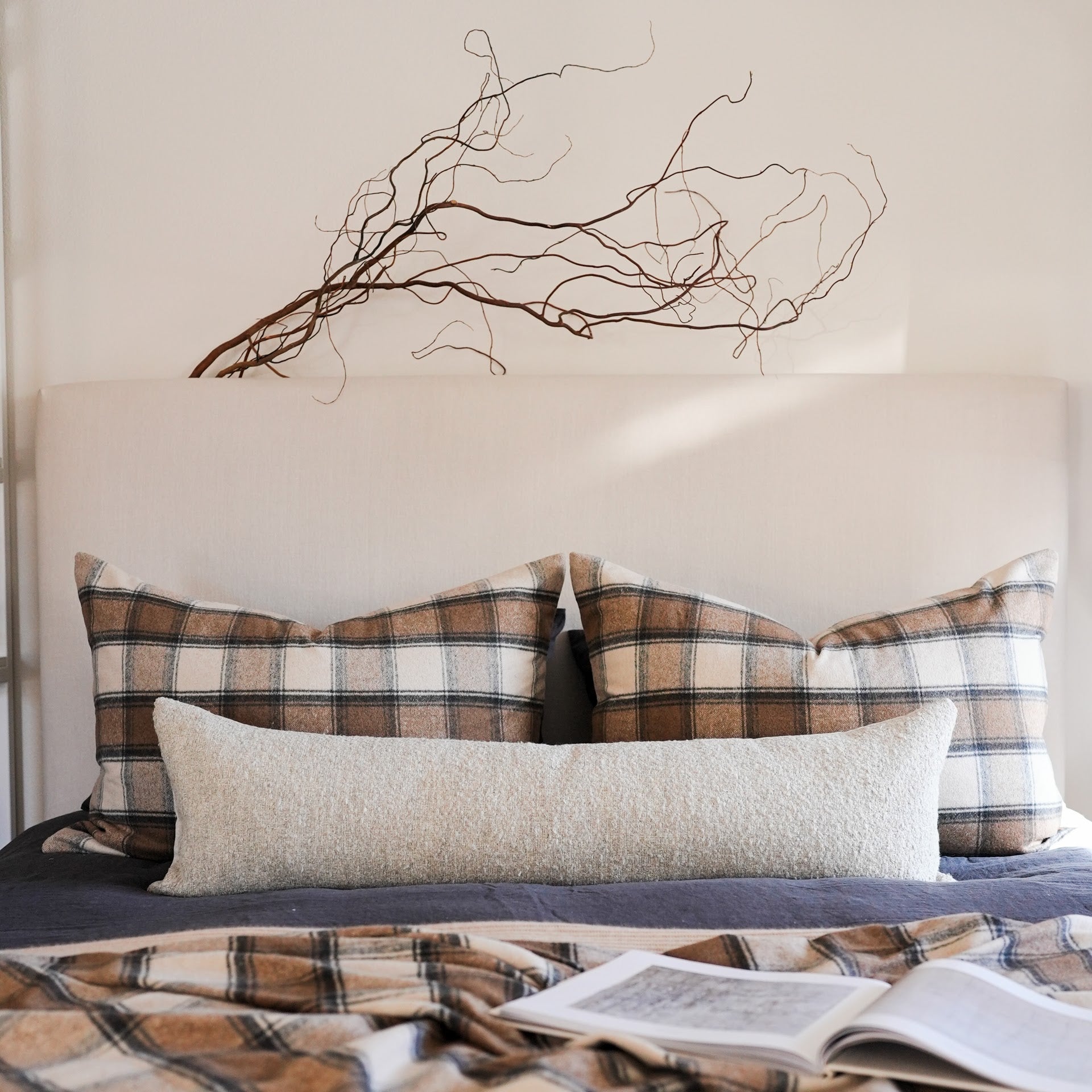 Nubby Warm Grey Twisted Wool Lumbar Pillow 14x48