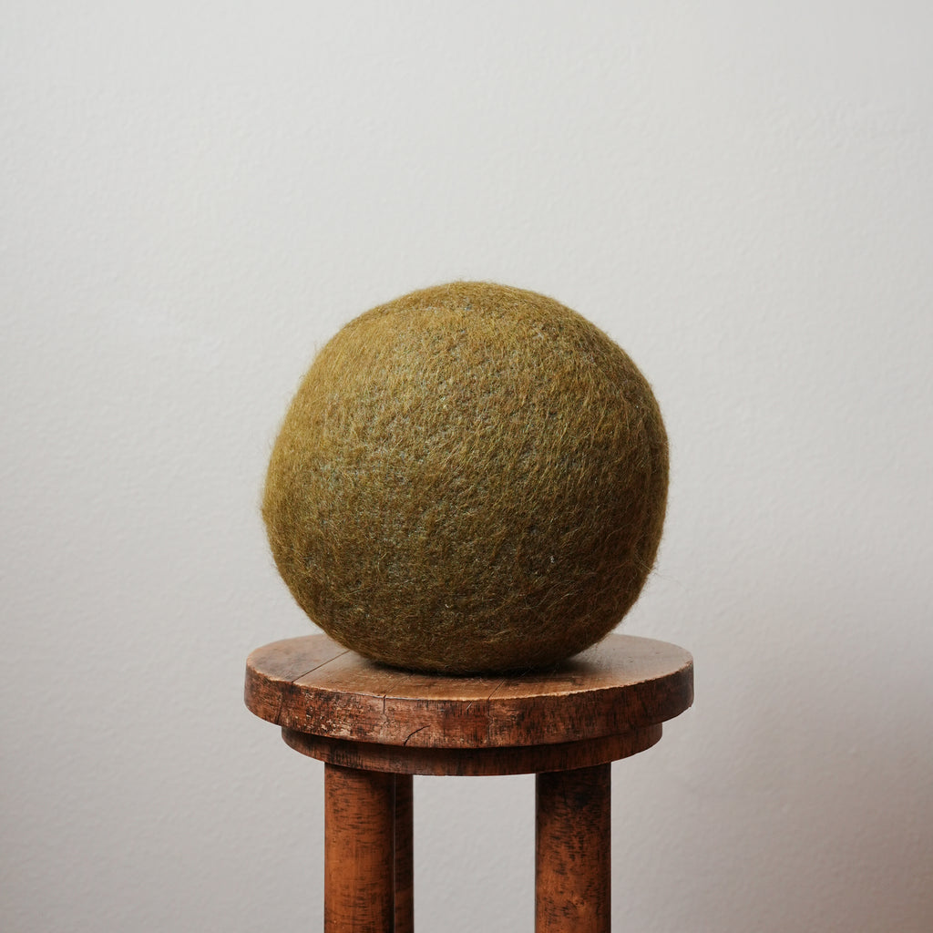 Long Olive Green Wool Woven with Grey 10" Ball Pillow