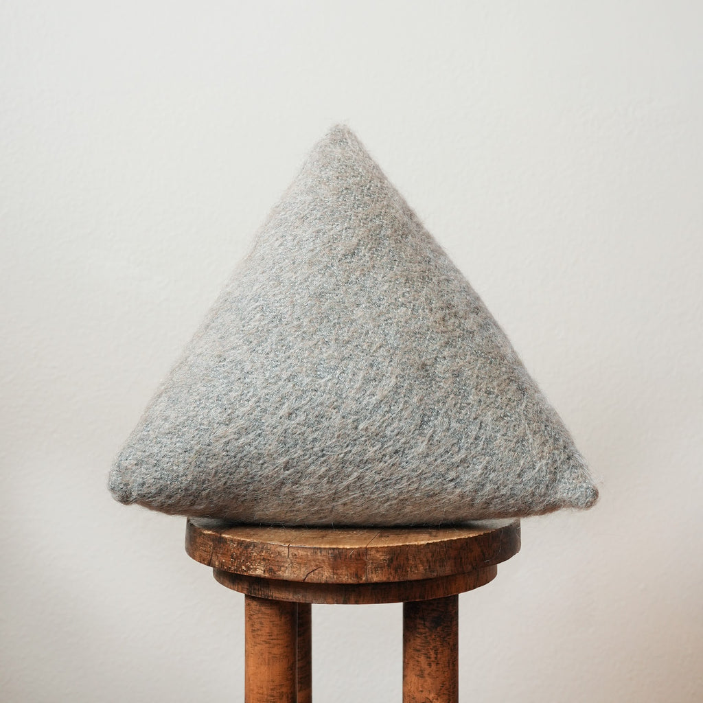 Long Taupe Brown Wool Woven with Grey 14 H Triangle Pillow