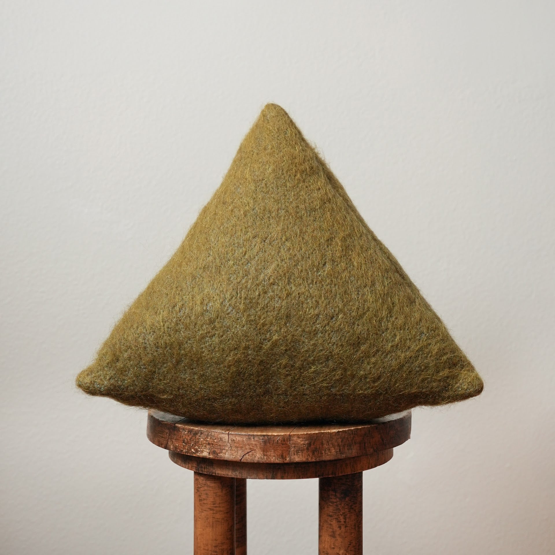 Long Olive Green Wool Woven with Grey 14 H Triangle Pillow