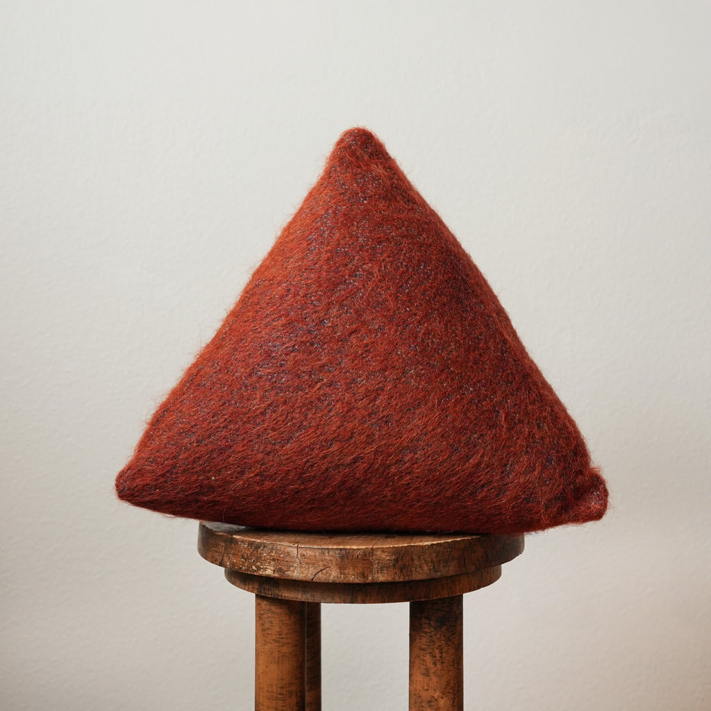 Long Brick Red Wool Woven with Navy 14 H Triangle Pillow