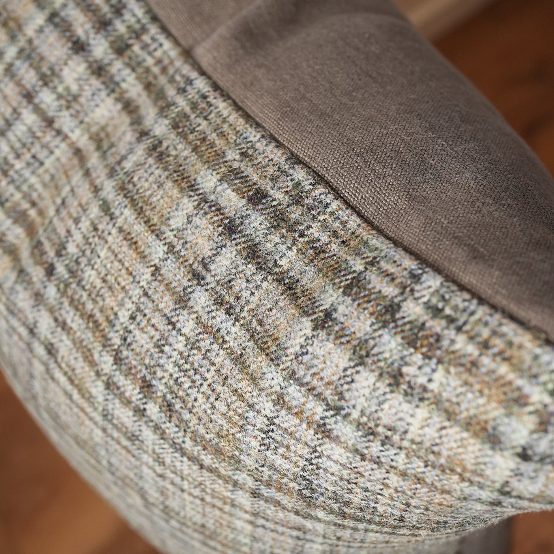 Multi-Colored Wool Plaid with Brown, Grey Linen Pillow 22x22