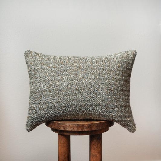 Silver, Turquoise, & Sea Green Woven Wool Lumbar Pillow 14x19