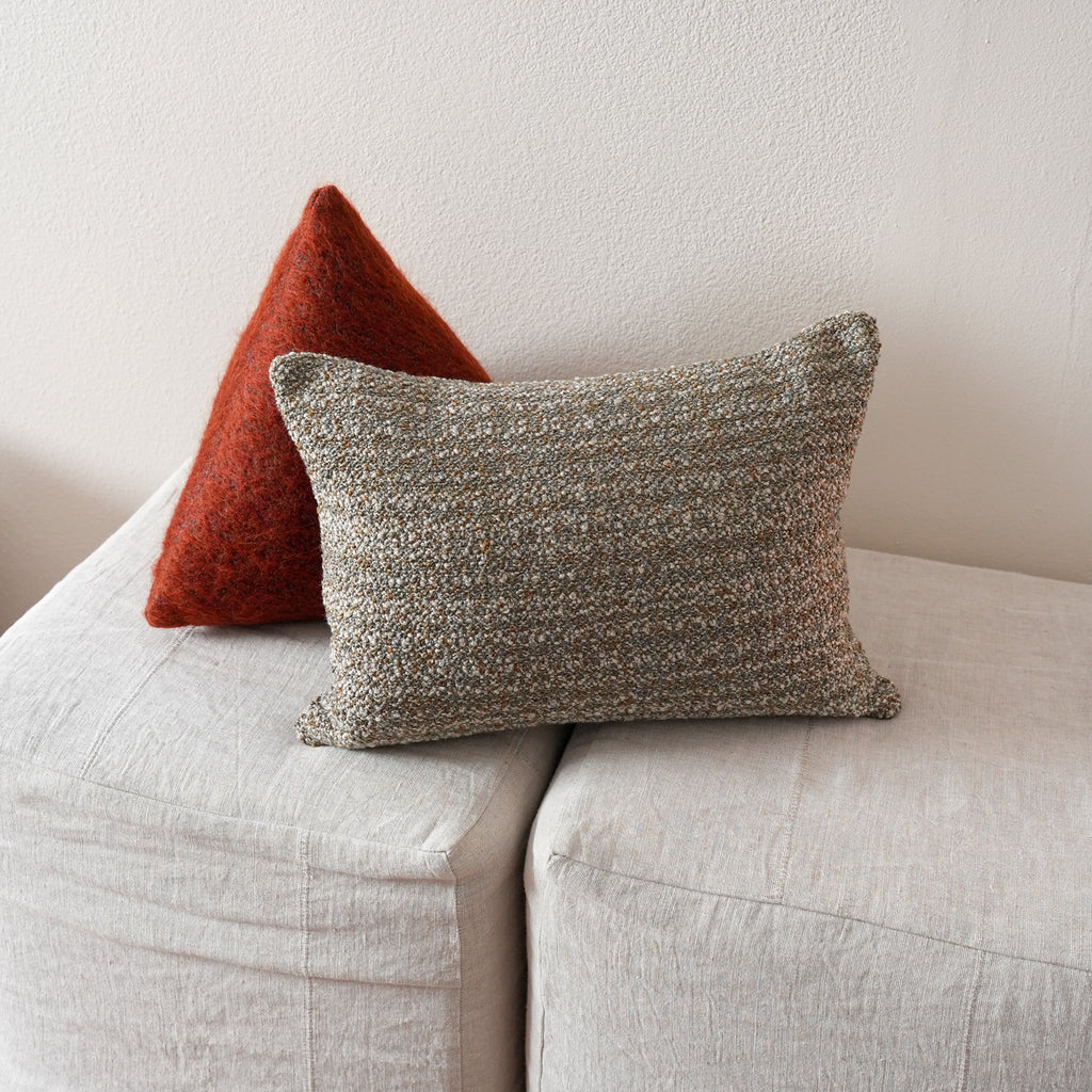 Silver, Turquoise, & Sea Green Woven Wool Lumbar Pillow 14x19