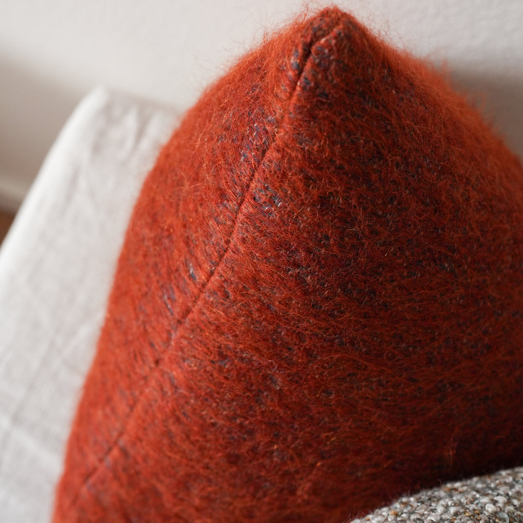 Long Brick Red Wool Woven with Navy 14 H Triangle Pillow