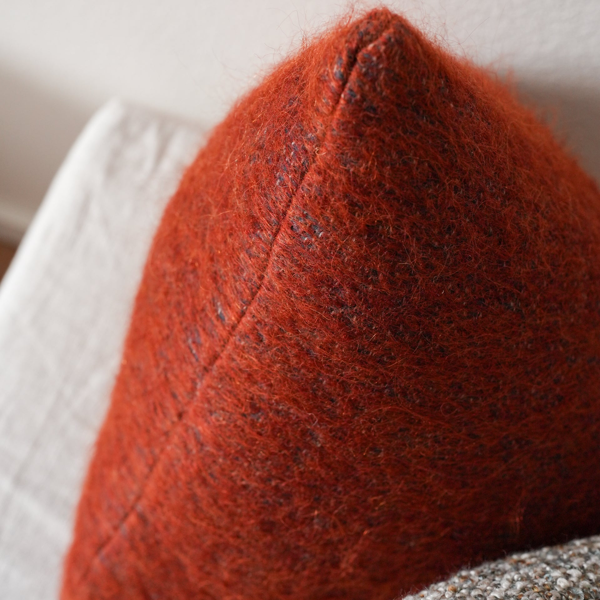 Long Brick Red Wool Woven with Navy 14 H Triangle Pillow
