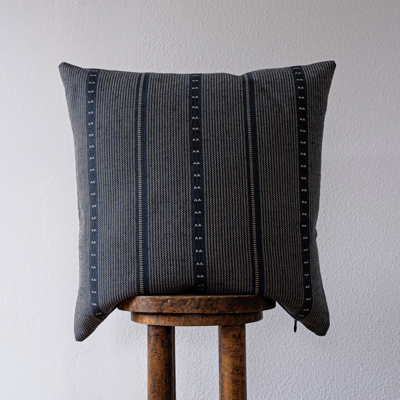 Navy Linen with Beige Stripes Pillow 22x22