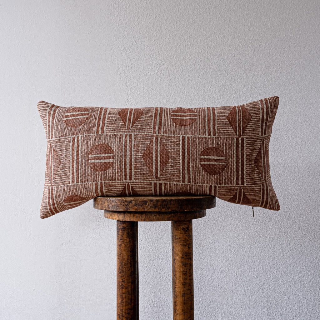 Canyon Red Geometric Linen Lumbar Pillow 12x24