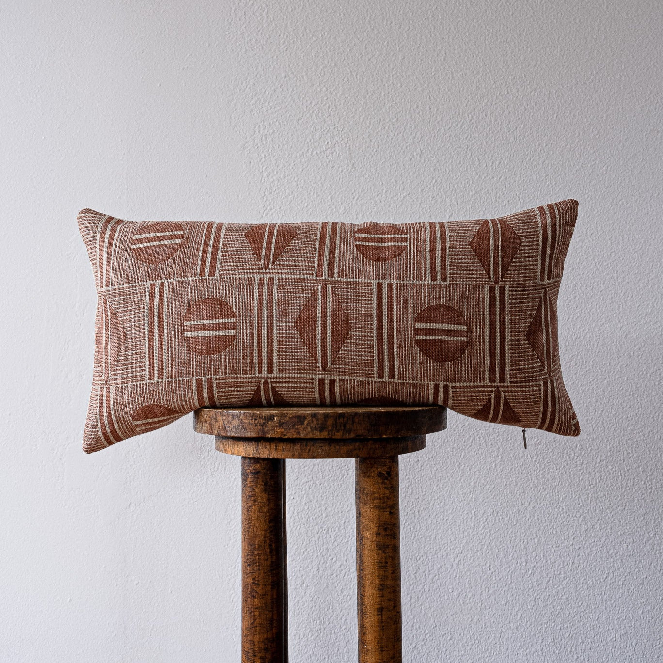 Canyon Red Geometric Linen Lumbar Pillow 12x24