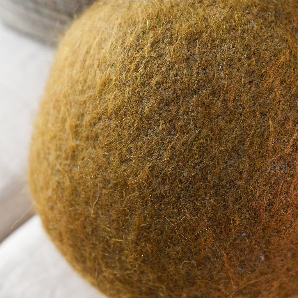 Long Olive Green Wool Woven with Grey 10" Ball Pillow