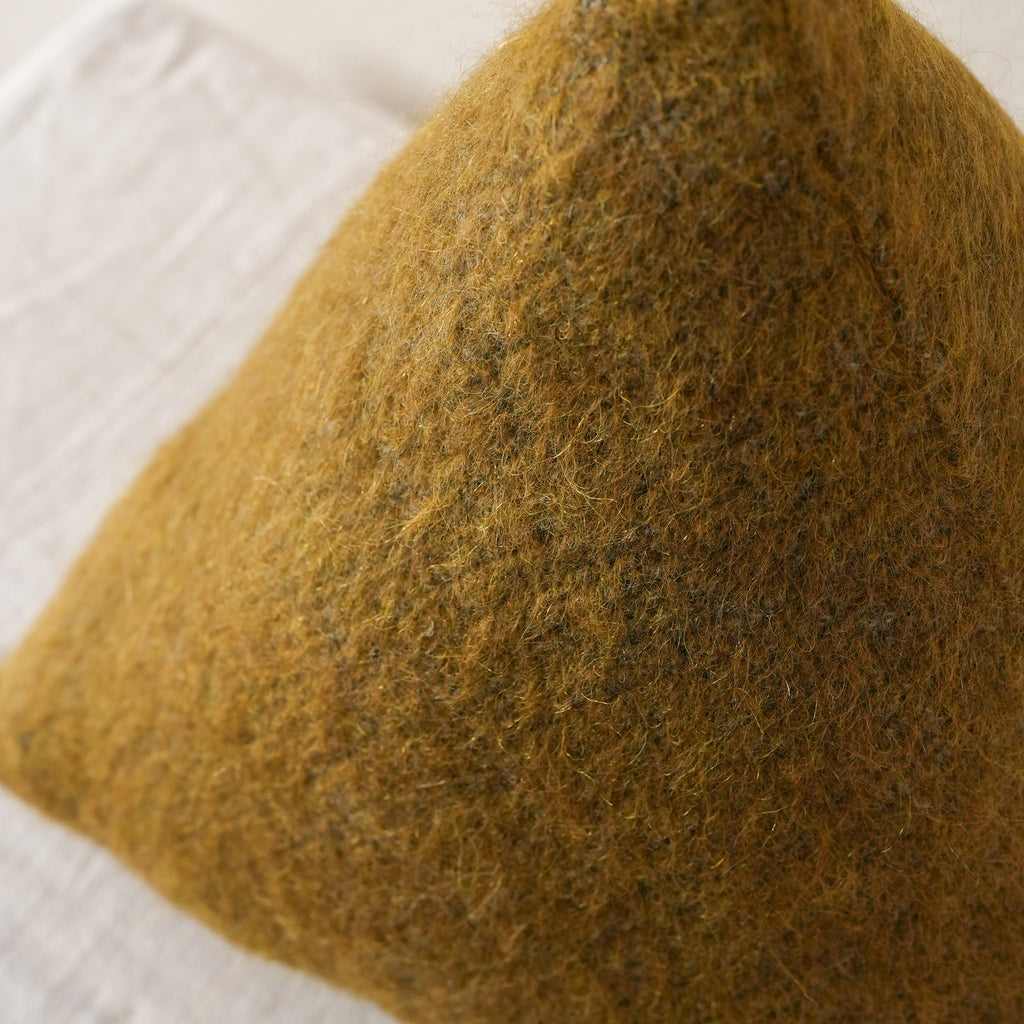 Long Olive Green Wool Woven with Grey 14 H Triangle Pillow