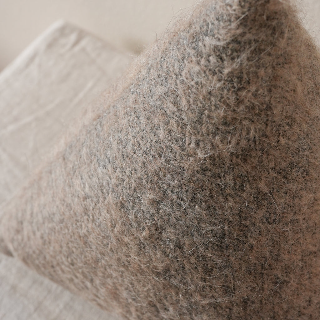Long Taupe Brown Wool Woven with Grey 14 H Triangle Pillow