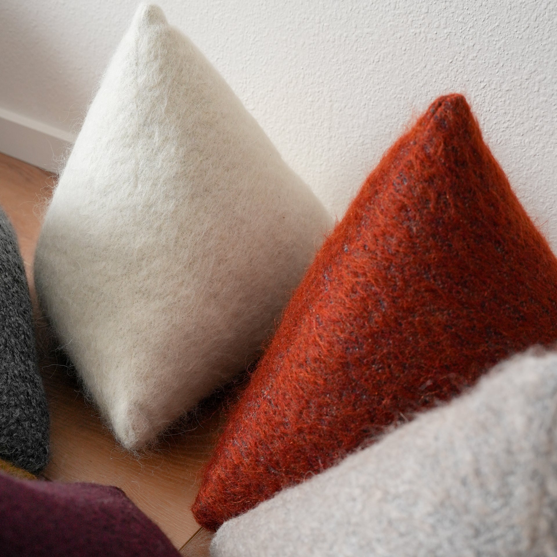 Long Brick Red Wool Woven with Navy 14 H Triangle Pillow