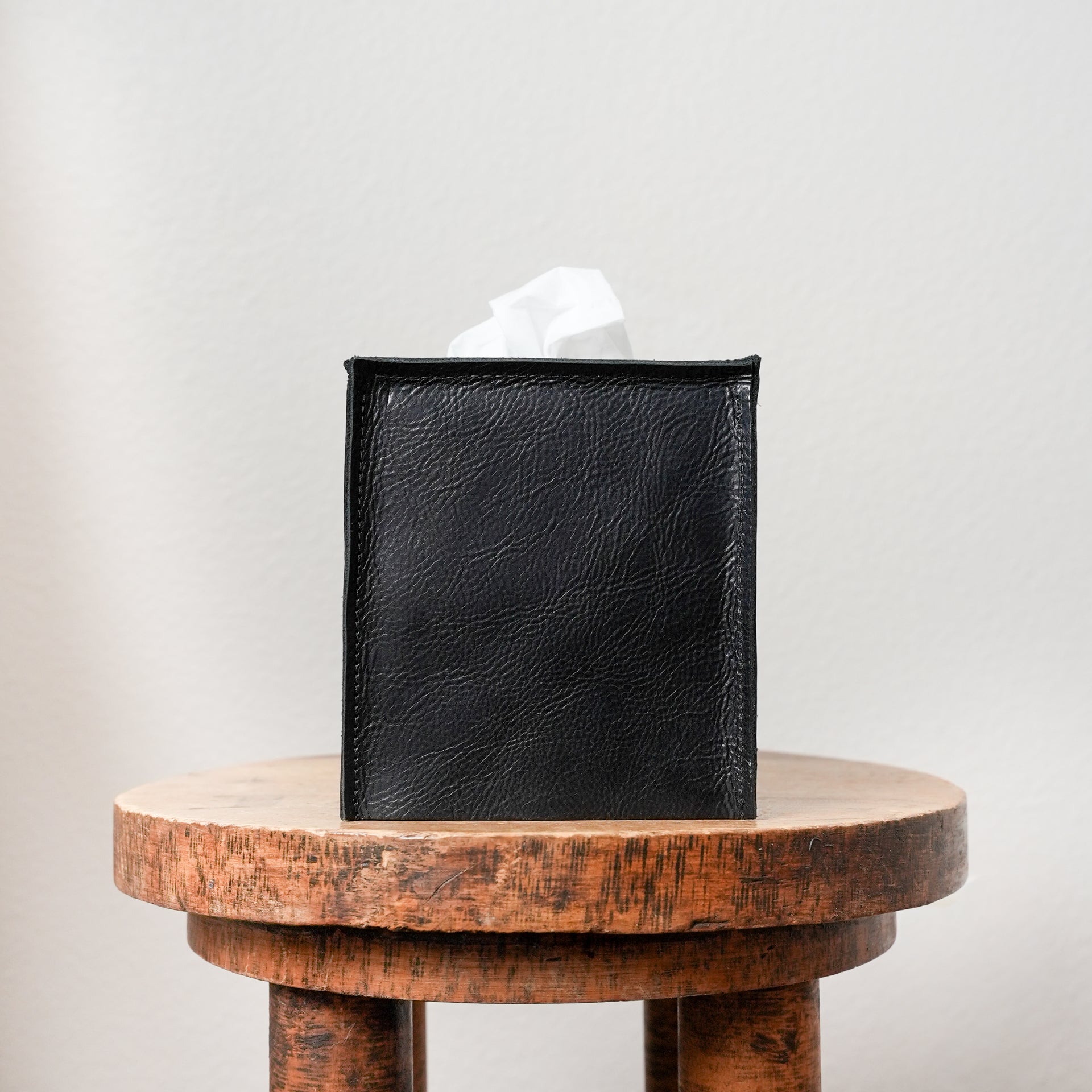 Satin Black Leather Single Tissue Box Cover