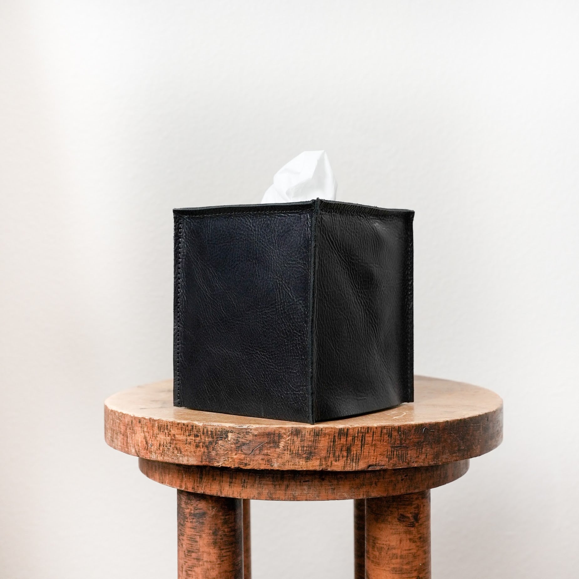 Satin Black Leather Single Tissue Box Cover