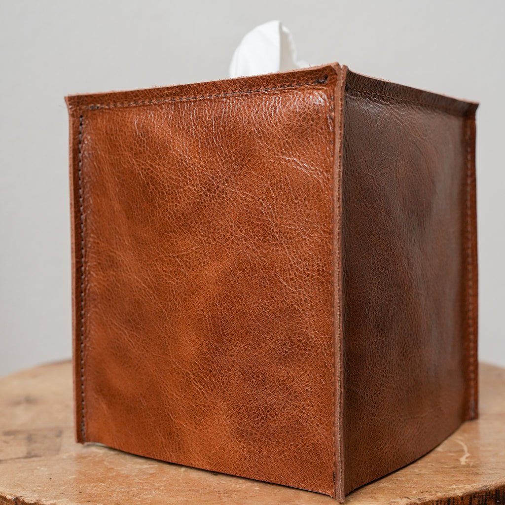Copper Brown Leather Single Tissue Box Cover