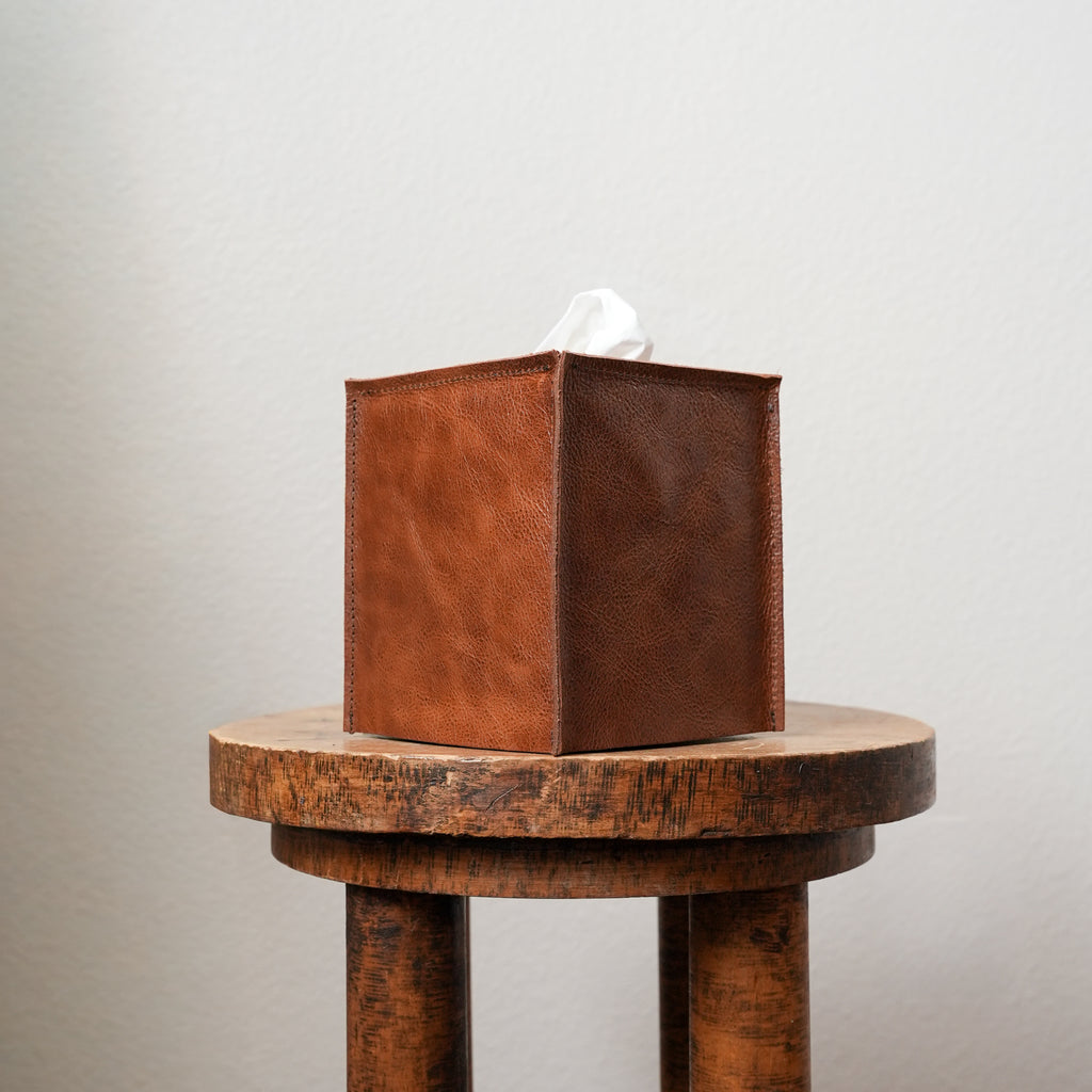Copper Brown Leather Single Tissue Box Cover